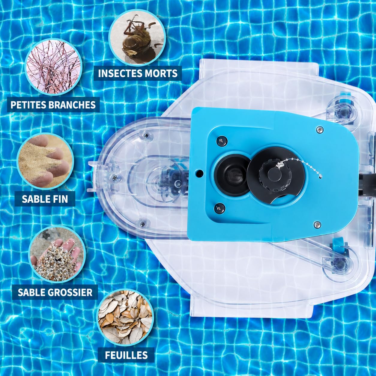 Aspirateur à Feuilles Piscine Rechargeable, Aspirateur Piscine sans Fil avec 2 Sacs Filtrants, Nettoyeur Électrique pour Feuilles et Débris, Piscines Hors Sol et Creusées