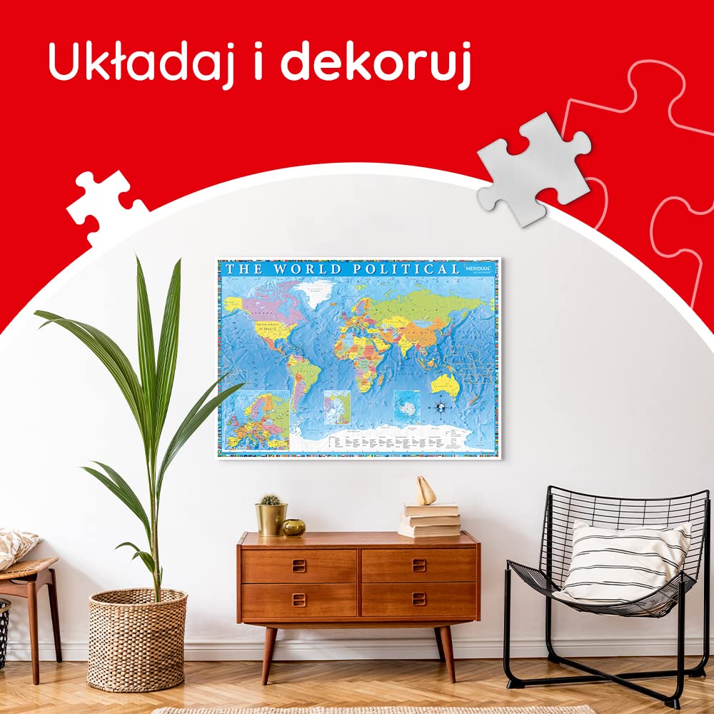 Trefl Polityczna Mapa Świata 2000 Elementów o Wysokiej Jakości Nadruku dla Dorosłych i Dzieci od 12 lat
