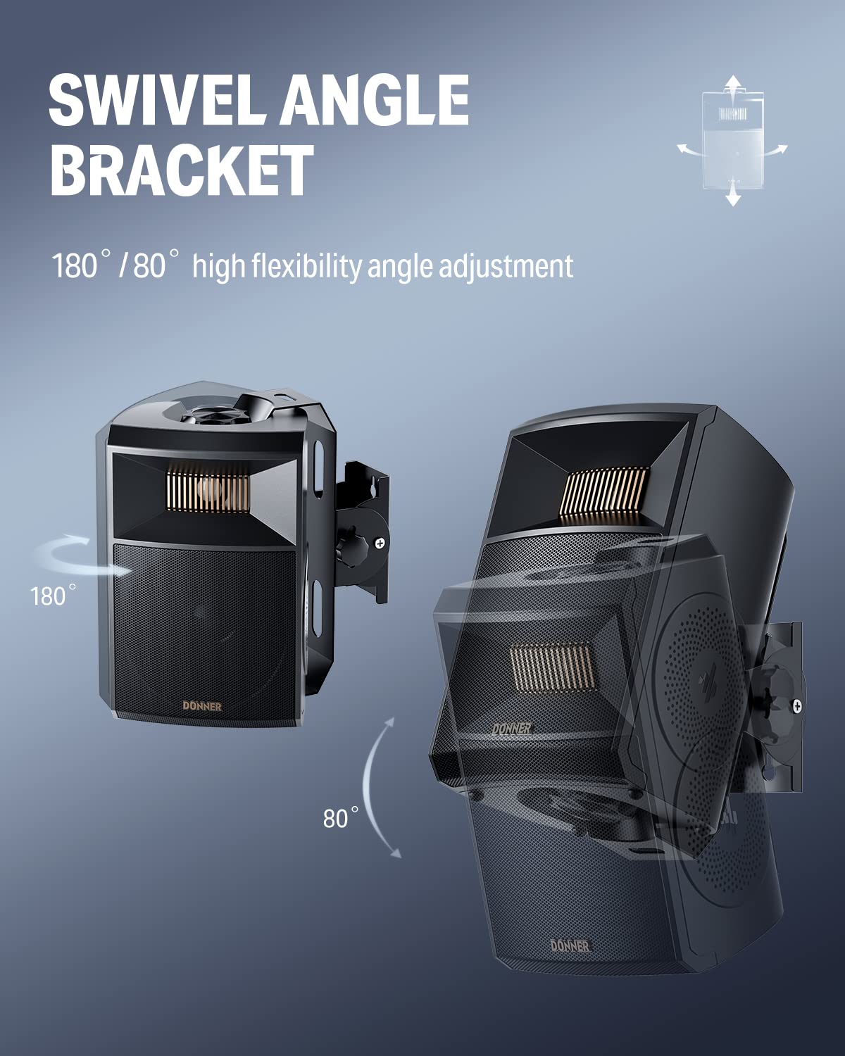 Donner Outdoor Passive Speakers (Pair) - 4.5" Waterproof Wall Mount Speakers with Powerful Bass for Garden Patio Backyard Porch, Black, M20-5