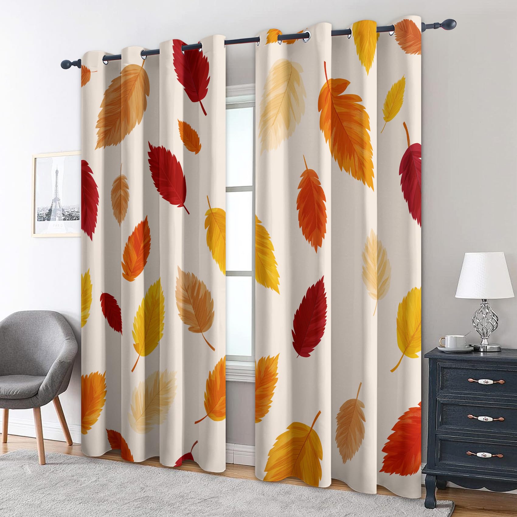 Generisch Herbst Blatt Vorhang Blickdicht 2er Set, H 260 x B 140, 95% Verdunklung, Herbst Blätter Vorhänge für Wohnzimmer Schlafzimmer Deko, Thermo Fenster Gardinen mit Ösen OSF191