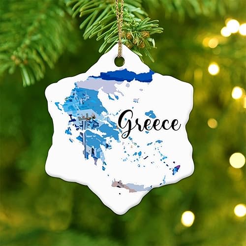 Adornos de Navidad 2023 Grecia Adorno de árbol de Navidad Edificios de Europa, Colorido Paisaje urbano, Adornos de Navidad Viajes Ciudad Mundo