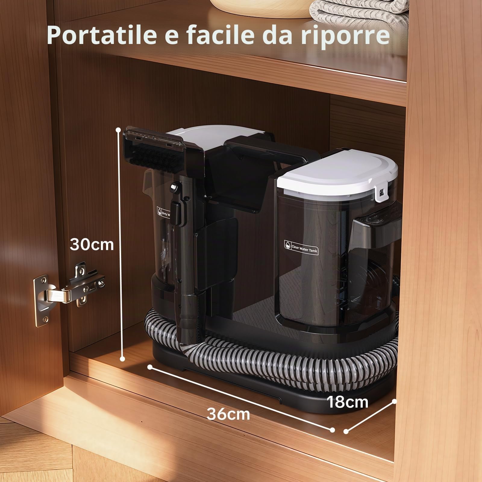 Lubluelu Aspirapolvere bagnato per tappezzeria, dispositivo 18 kPa, 1400 W, pulitore per tappeti, aspirapolvere con riscaldamento rapido a 35-60 °C e autopulente, pulitore portatile per tappeti