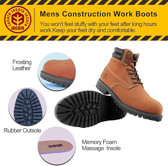 Jacata Work Boots For Men Steel/Soft Toe Non Slip Rubber