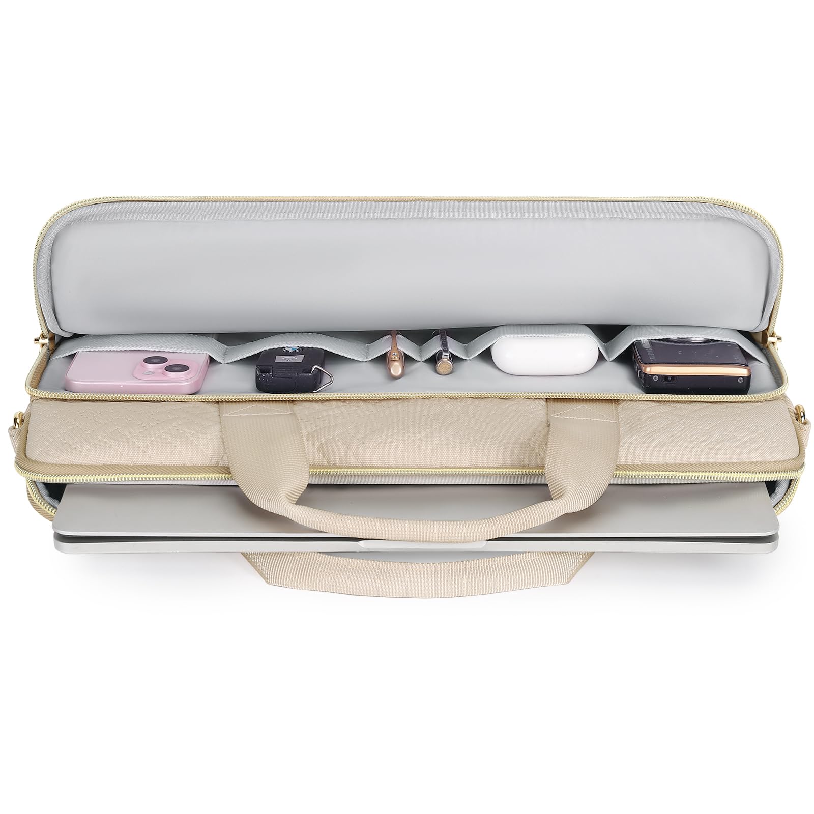 DOMISO Funda para Portatil Ordenador 15.6 Pulgadas,MacBook Pro M4 M3 M2 2025/Pro MAX,Protección Bolsa para 15-16 Pulgadas Lenovo,HP,DELL,ASUS Chromebook,Laptop PC Case Sleeve,con Tirantes，Beige
