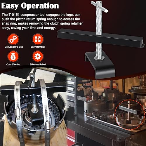 Miniatura 5 de Bonbo T-0151 Compresor de Resorte de Embrague Trasero Herramienta de Transmisión - Compresor de Resorte bajo y Reverso 4L60E, Compatible con GM 250