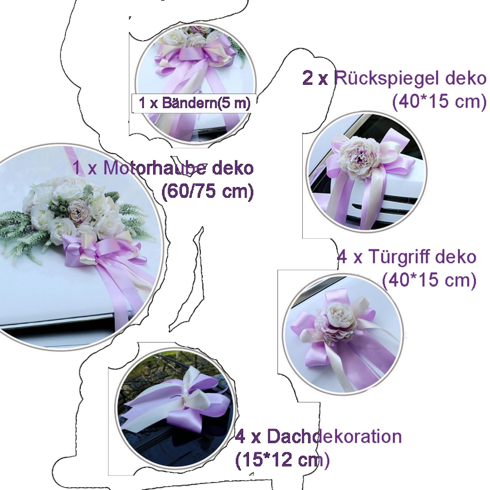 12 Stück Set Hochzeit Autoschmuck, Hochzeit Autoschleifen mit Saugnäpfen, Rückspiegel Türgriff Motorhaube Künstliche Blume für Hochzeit Empfang Zeremonie (Grün)