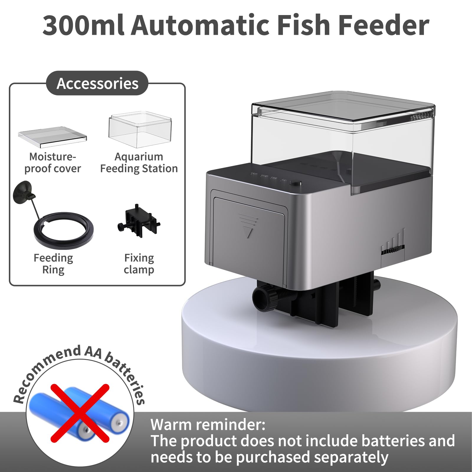 100ml Automatic Feeder for Aquarium Vacation Timer for Fish Tank Food Adjustable Auto Fish Feeder Dispenser for Pellets Strips 8/12/24/48H Timer Battery Operated(Not Included) - image 2