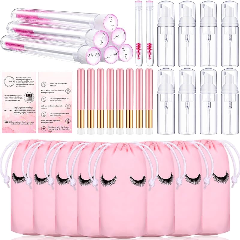 Remerry Kit com 40 acessórios para cílios com bolsas, tubos de máscara, frascos espumadores, escovas e cartões