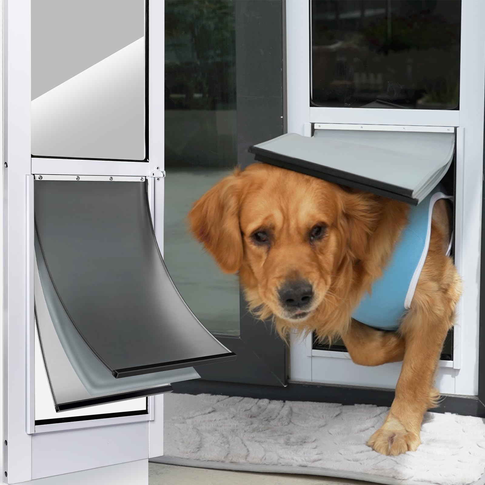 Dog Door for Sliding Glass Door,3 Flap Thickened- Effective Weatherproof,Flap Double Magnetic Attraction,for Medium to Large Dogs,79"-81" Adjustable Sliding Door Dog Door Insert