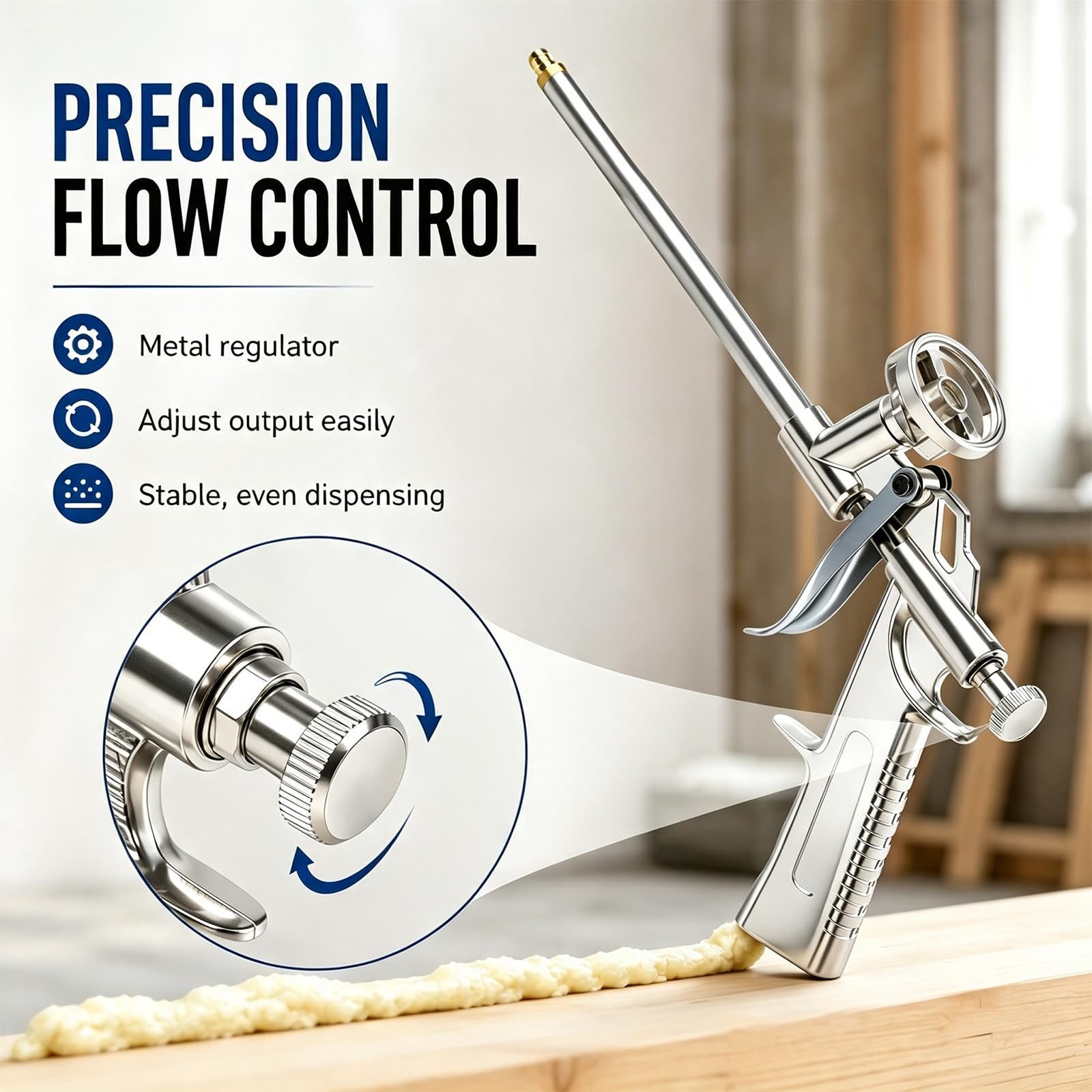 Pistolet Do Pianki Rozprężnej, Metalowy Aplikator Pu Z Regulacją Kontroli | Korpus Ze Stali Węglowej, Mosiężna Dysza, Bezpieczny Uchwyt Na Puszki I Ergonomiczny Uchwyt Do Drzwi, Okien, Izolacji