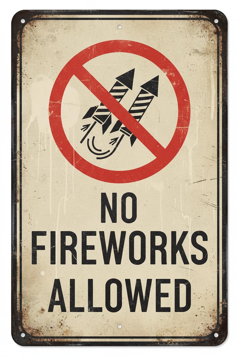 Wall Decor No Fireworks Allowed Sign. 8x12Inch Metal Vintage Signs Aluminum Plates Printed