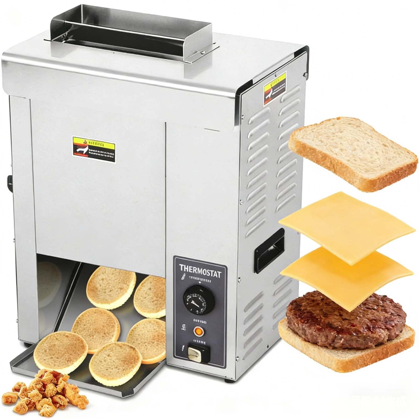 Komercyjny Opiekacz Do Bułek Do Burgerów 2000w, Dwuwlotowy Podgrzewacz Do Hamburgerów, 1500 Kromek/Godzinę, Stal Nierdzewna Spożywcza, 50-300°c, Regulowana Grubość, Do Piekarni