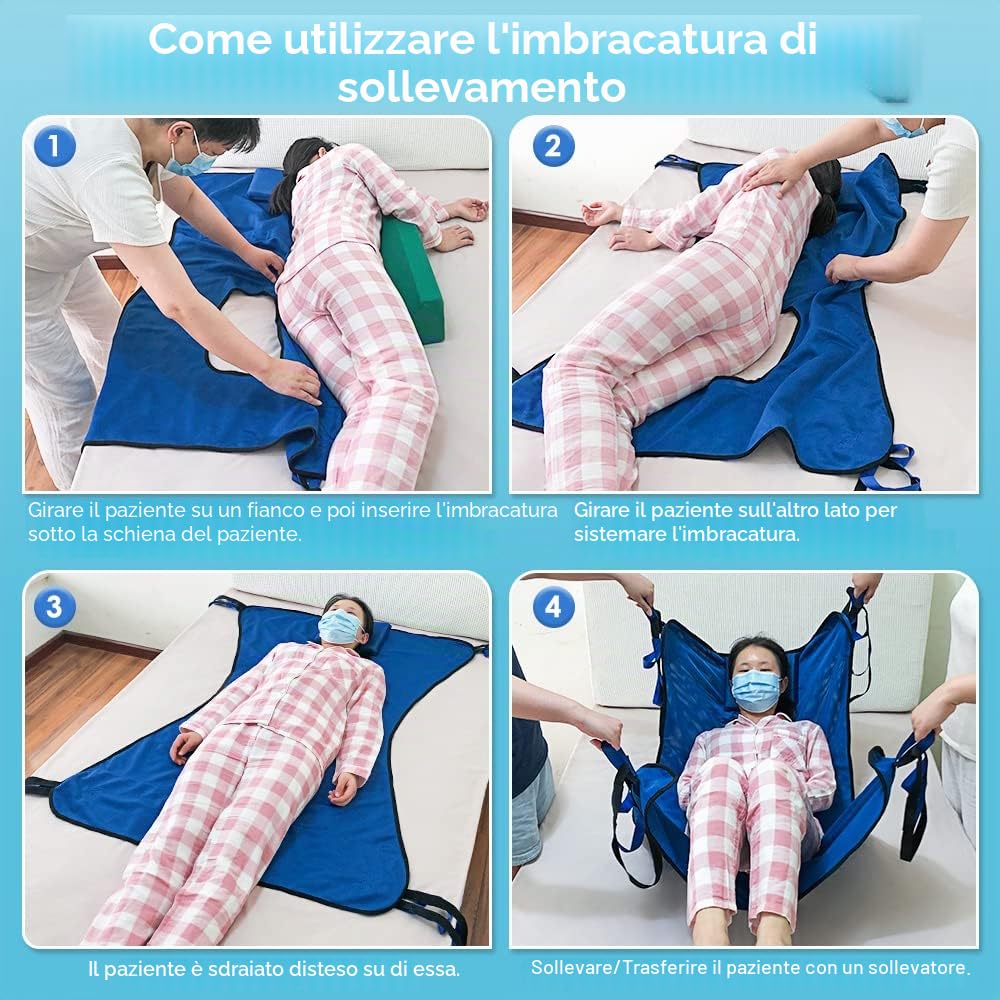 Cintura di trasferimento elettrica per sollevamento paziente, grande, in rete, per doccia, uso domestico, con supporto per la testa, per disabili medici, toilette e toilette completa, colore blu