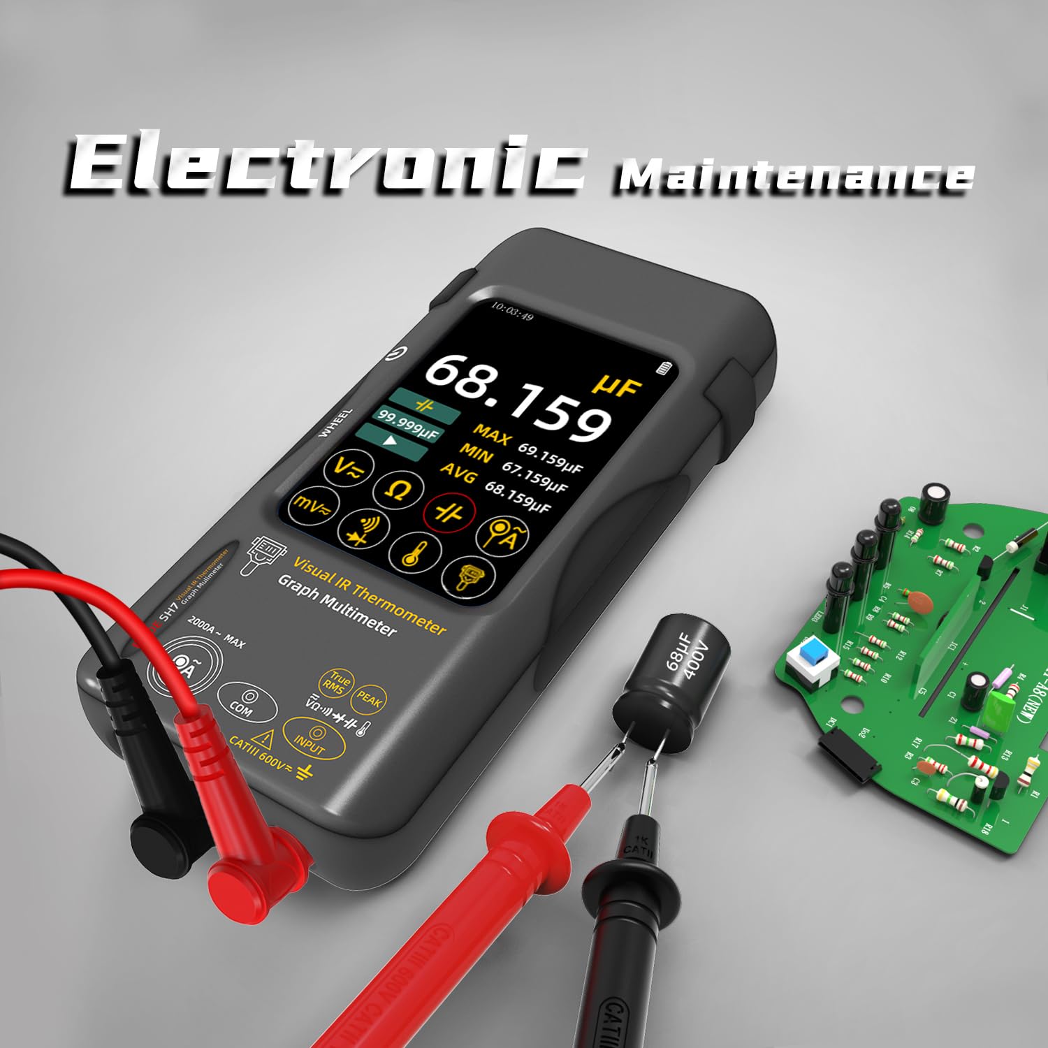 BSIDE SH7 Multimetro Termocamera con Obiettivo Macro e 3,98″ Touch Screen Camera Termica 320x320 Risoluzione IR & Multimetro digitale 20000 Conteggi TRMS per PCB Elettronica Industriale Perdite