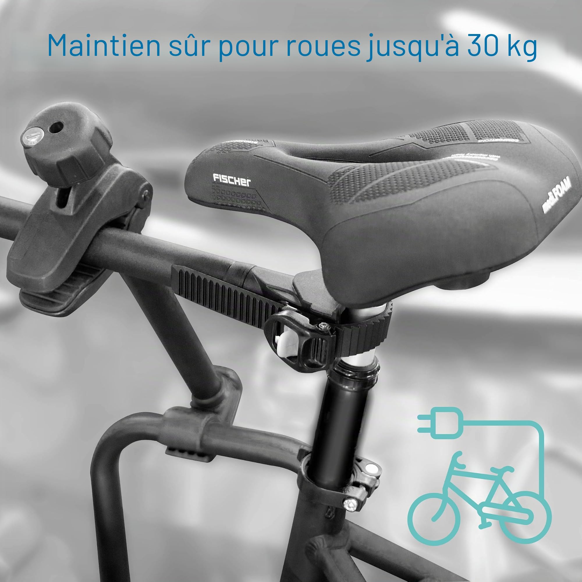 FISCHER Adaptateur de Cadre de vélo, Adaptateur Variable pour Un Transport sûr et Pratique, Compatible avec des Tubes jusqu'à 6 cm de diamètre, Distance jusqu'à 65 cm Entre la Tige de Selle et Le