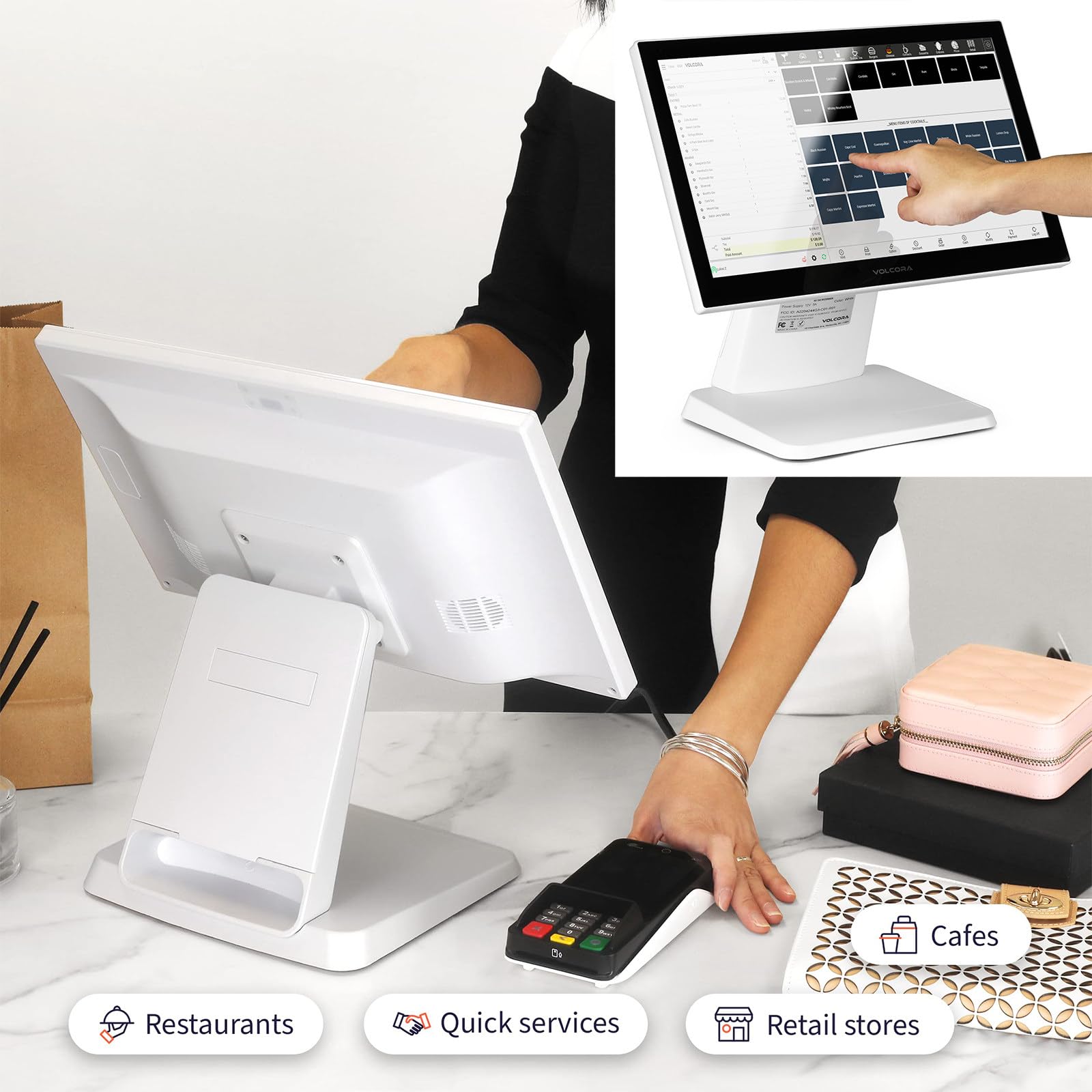 Terminal TPV con Pantalla táctil 15,6 Pulgadas para Caja registradora, cajero para supermercados, Catering,CPU N2930,4 GB de RAM, SSD de 64 GB, para Comercio minorista, Catering y hostelería