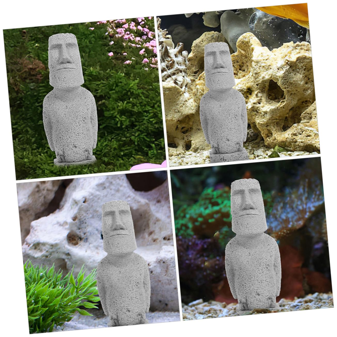 ULTECHNOVO 4 Piezas Estatua Moai simulada. decoración del Acuario Decoraciones de peceras Accesorios de Acuario estatuilla de Acuario Estatua Moai para pecera Arenisca Grey