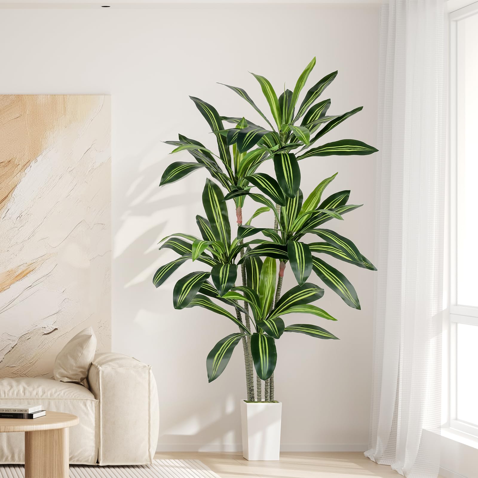 YOLEO Pianta artificiale con drago, 160 cm, con vaso bianco, piante artificiali | Per soggiorno, ufficio, giardino, decorazione per interni, regalo di inaugurazione della casa