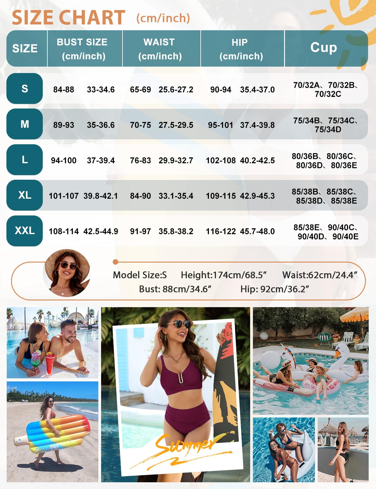 UMIPUBO Traje de Baño 2 Piezas Bikinis Mujer Reductors Barriga Talle Alto Bañadores Push Up Swimwear Metal U-Neck Traje de baño de Dos Piezas(Negro,S)