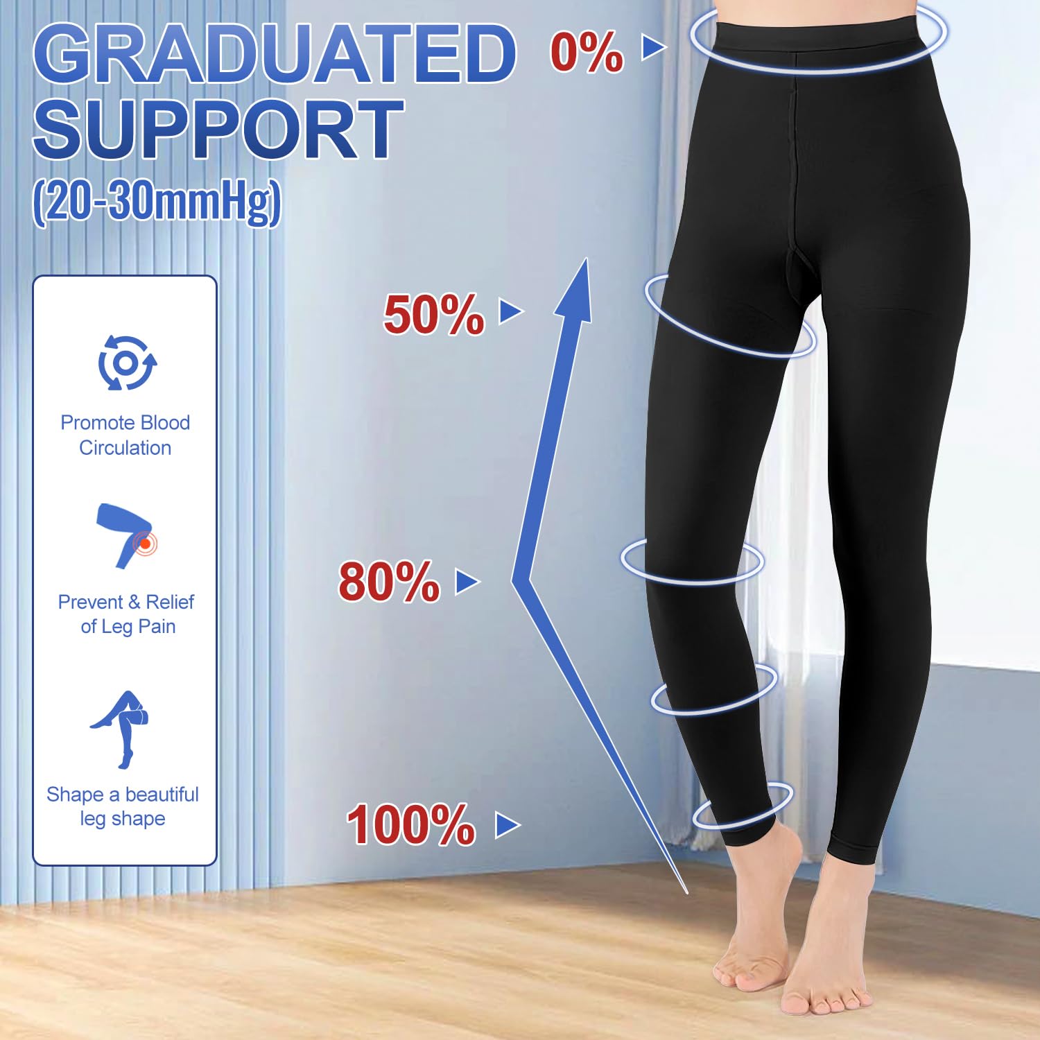 Collants de Compression Longs (Sans Pied, Médicaux) 20-30 mmHg Classe 2 – Bas de Soutien pour Femmes & Hommes contre Varices, Œdèmes, TVP, Veines Perforantes