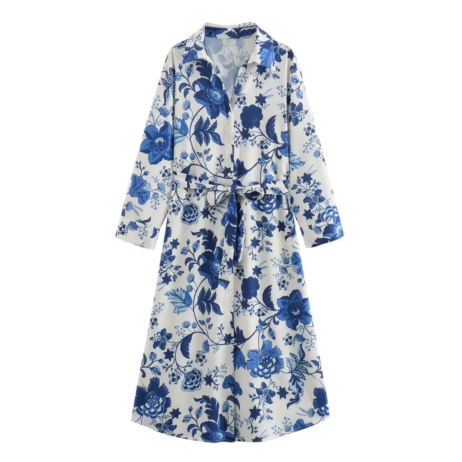 Vestido de verano holgado para mujer, con cinturón, estampado floral, mangas 3/4, vestido largo midi