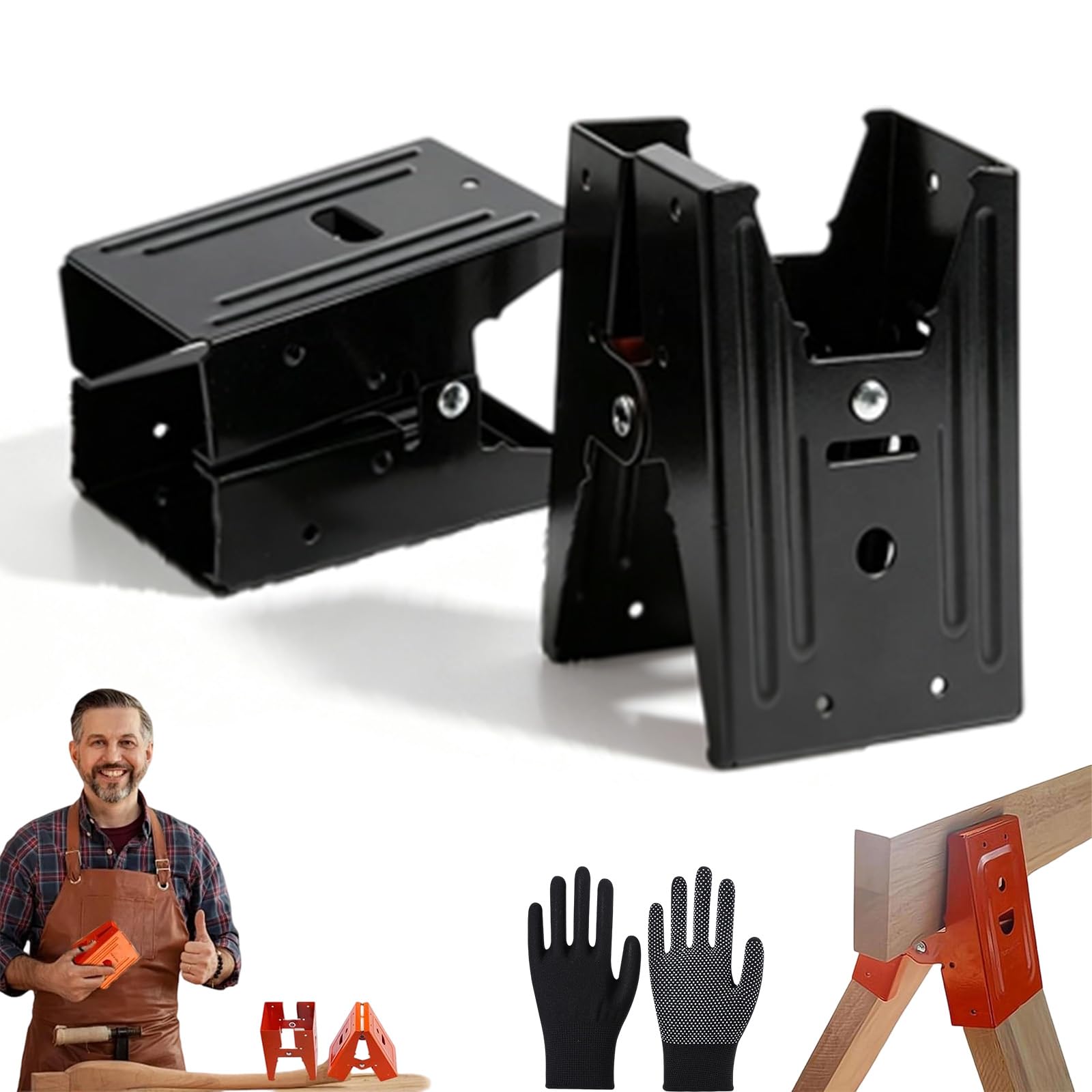 Heavy-Duty Sawhorse Bracket with Down Clamp, Angle Cold Rolled Steel Saw Horse Holder with Anti-Slip Grip, Adjustable Mechanical Sawhorse Brackets, for Woodworking & DIY (2-Black)
