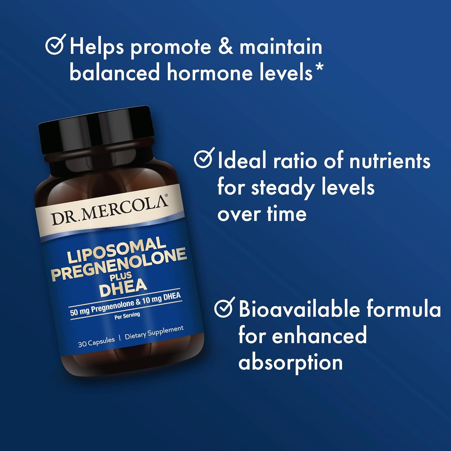 Dr. Mercola Liposomal Pregnenolone Plus DHEA, 30 Servings (30 Capsules), 50 mg Pregnenolone Per Serving, 10 mg DHEA Per Serving, Dietary Supplement, Non-GMO - 2 Pack - Image 3