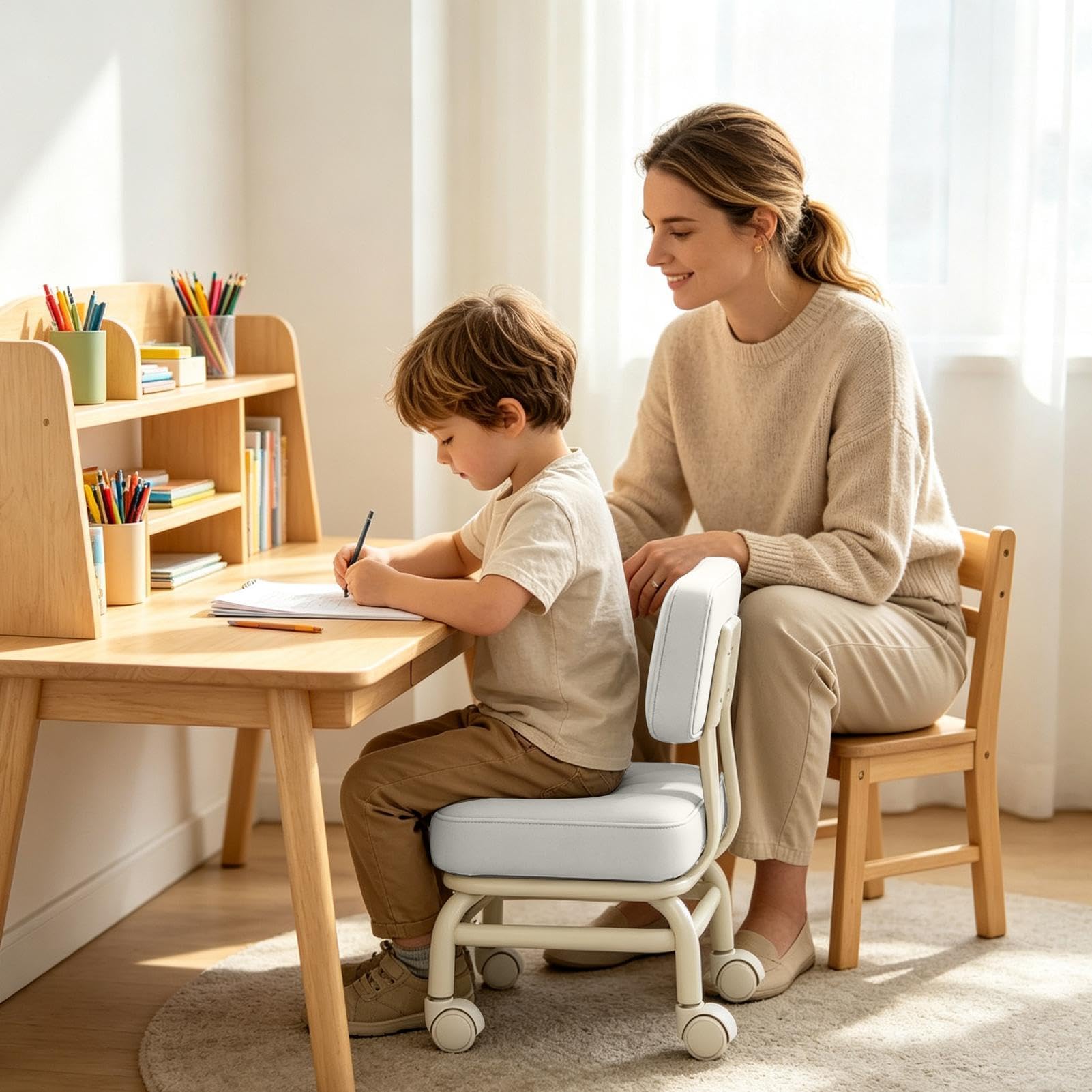 Sgabello con ruote, impermeabile, girevole a 360 gradi, con imbottitura