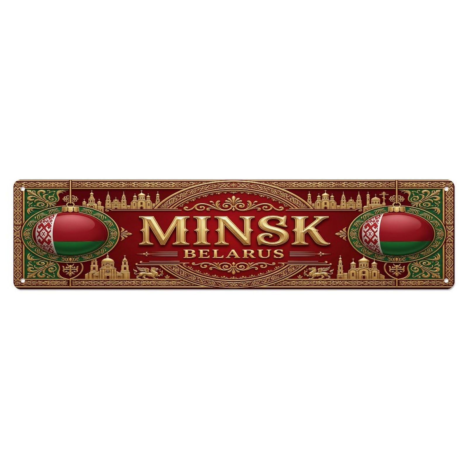 Vintage Minsk Belarus Flag Pattern Metal Tin Sign