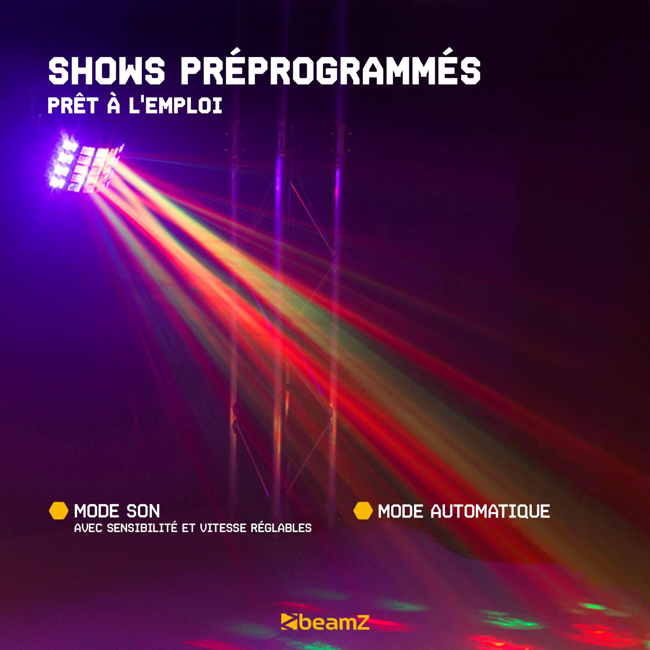 BeamZ Gobo Derby avec UV et Stroboscope, DJ Light Effect, Shows Préprogrammés, Jeu de Lumières LED, Lumière Noire/UV, Télécommande, Multicolor, Plafond/Mur, Rotation Automatique/Rythmée