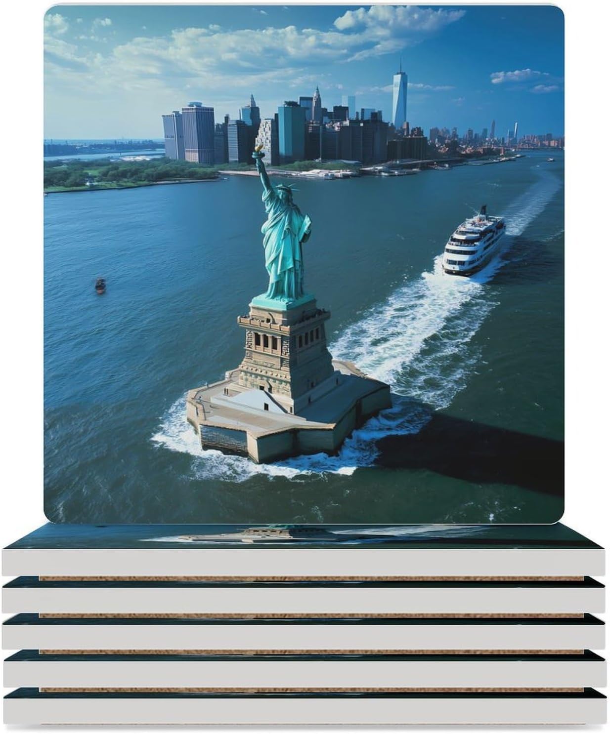 New York City State Coasters for Drinks Square Table Coasters Set Cup Mats with Cork Base
