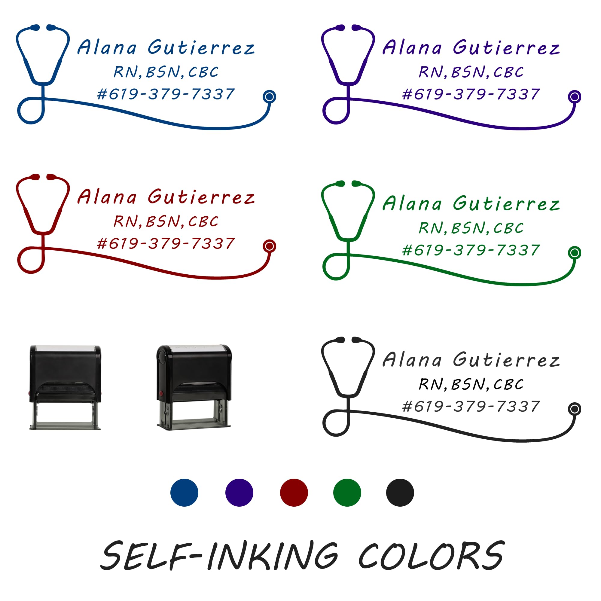 Medical Sthetoscope Heart for Doctor/Nurse/Medical Staff Custom Signature Stamp, Personalized Color Self-Inking Stamp with Name &Title &Phone Number,Pharmacy Personalized Stamp Gifts (Style C)