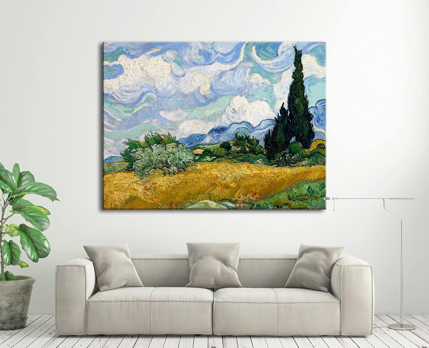 Wieco Art Wheat Field with Cypresses by Van Gogh Famous Oil Paintings Reproduction Extra Large Modern Gallery Wrapped Landscape Giclee Canvas Prints Artwork on Canvas Wall Art for Home Decorations