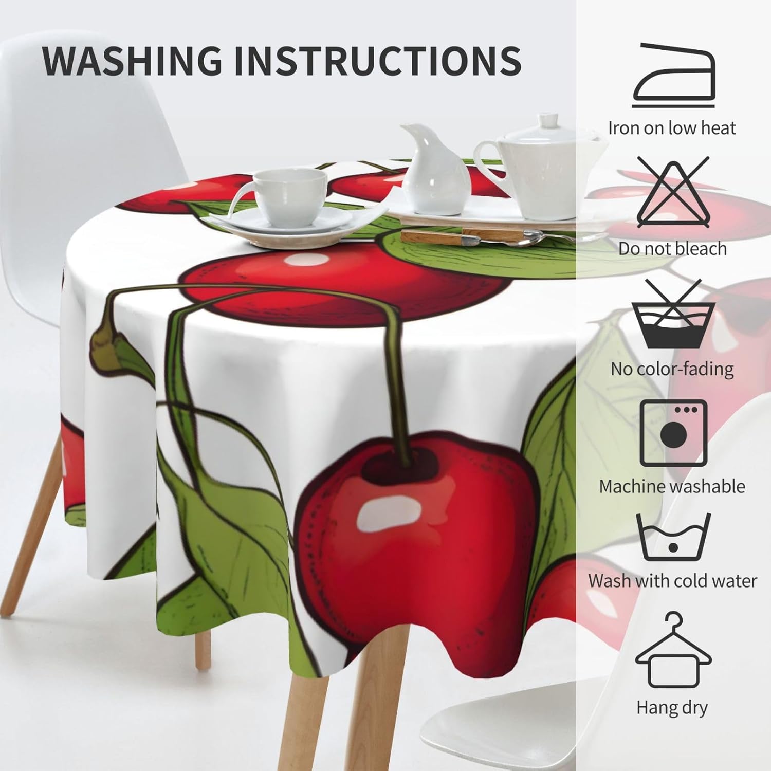 Lovely Sweet red Cherry 3 Print Wrinkle Free Dining Table Cover for Birthday Party Farmhouse Tablecloths Up to 60 x 60 Inches
