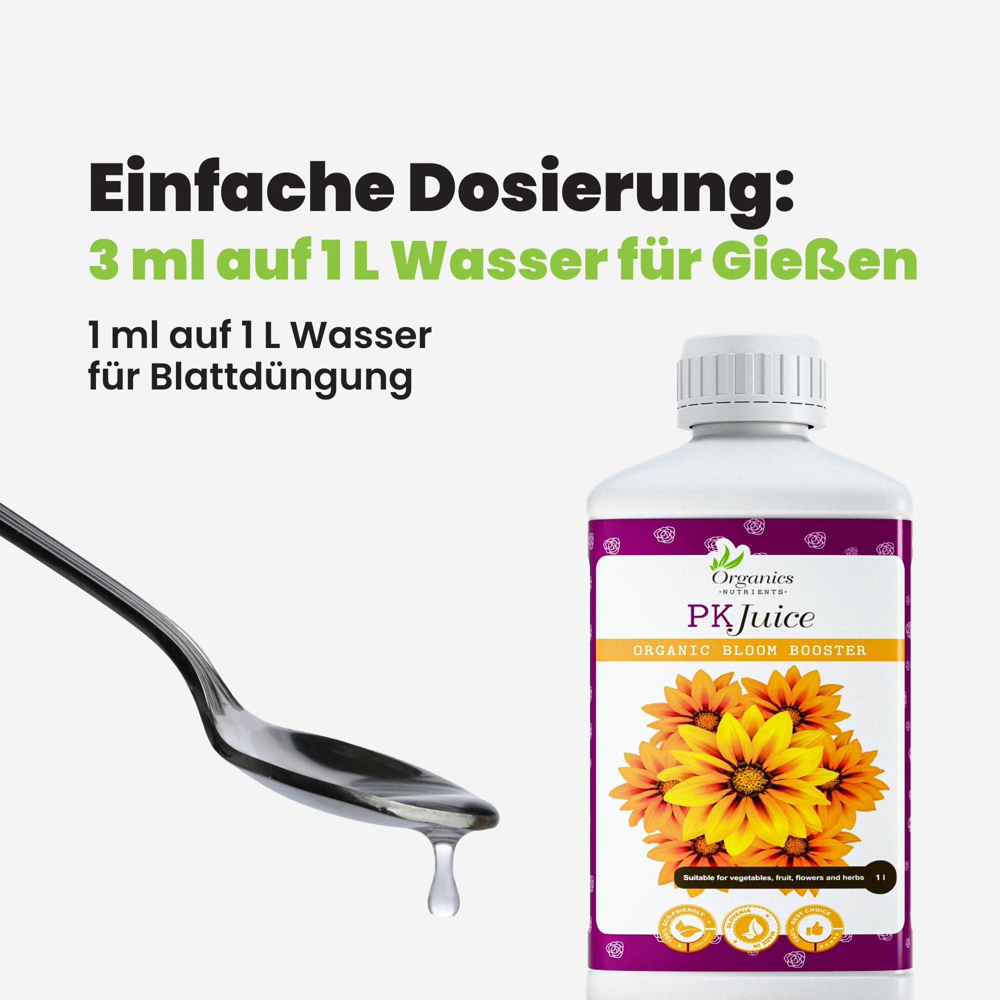 PK juice, Organischer Flüssigdünger für Gemüse, Topfpflanzen, Balkonpflanzen, Kräuter und Garten
