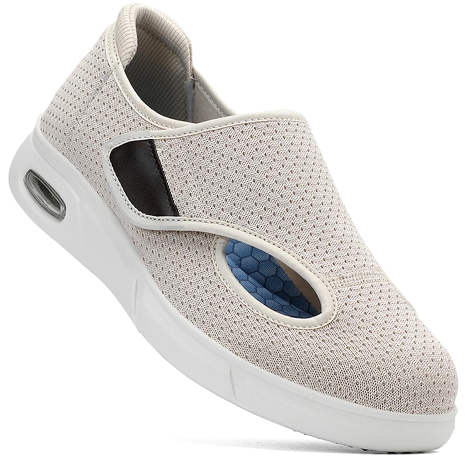 Scarpe Uomo con Strappo Estive Ortopediche Sanitarie Diabetici Pantofole per Anziani Donna Piedi Gonfi,Beige,38 EU