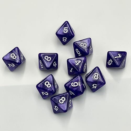 Miniatura 3 de D8 - Juego de dados poliédricos para juegos de mesa de fiesta, colección de dados de 8 lados (10 unidades, color morado)