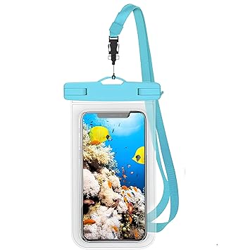 PulGos 1 Pc Waterproof Phone Cover Pouch with Lanyard – IPX8 Certified Dry Bag Case for iPhone & Android, 100% Waterproof, Touchscreen Friendly for Swimming, Beach Outings & Outdoor Adventures (Blue) - image, photos