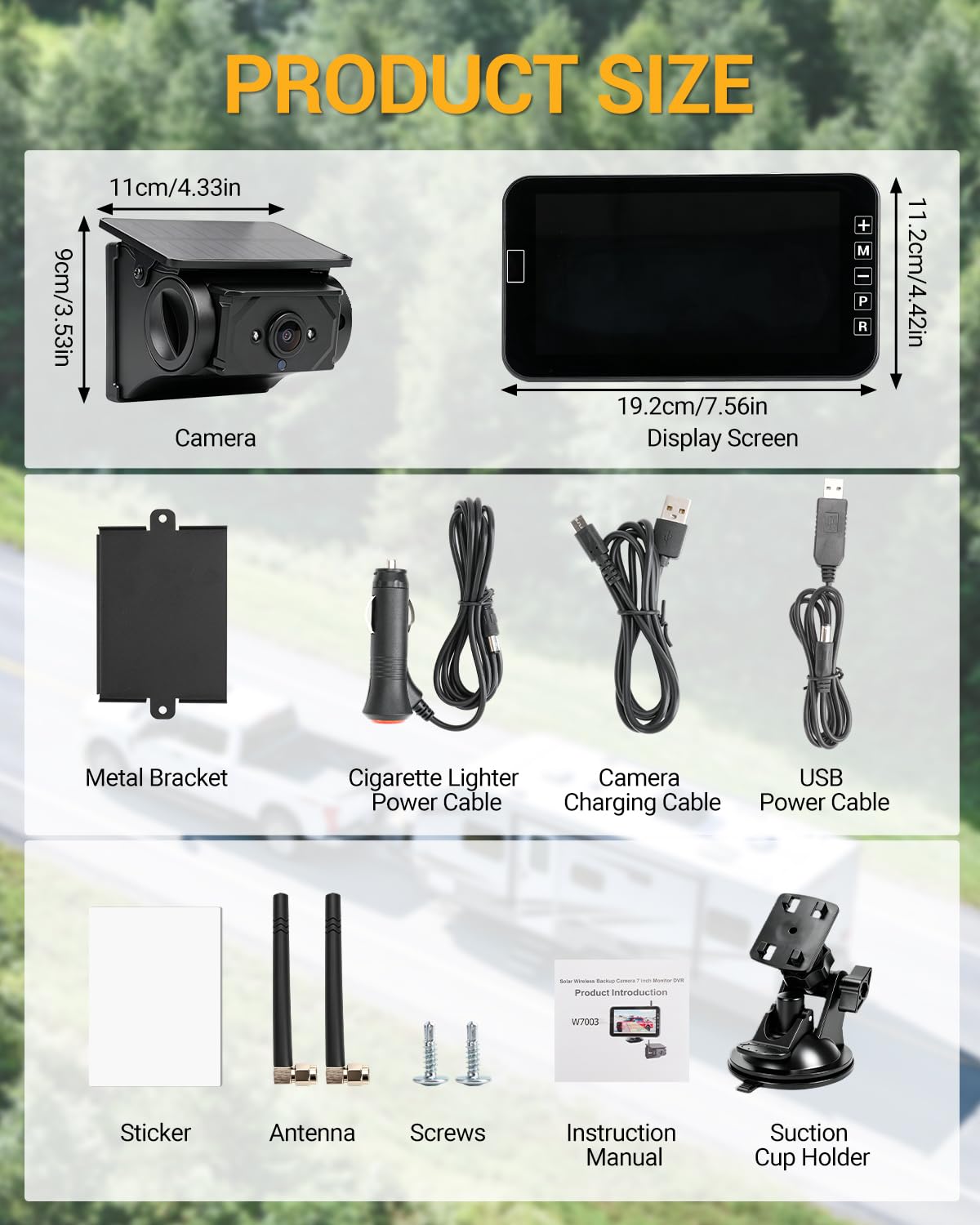 7 Pulgadas Cámara de Visión Trasera Inalámbrica | Magnética Solar con Monitor y Batería de 9600 mAh para Camiones SUV Autocaravanas y Remolques