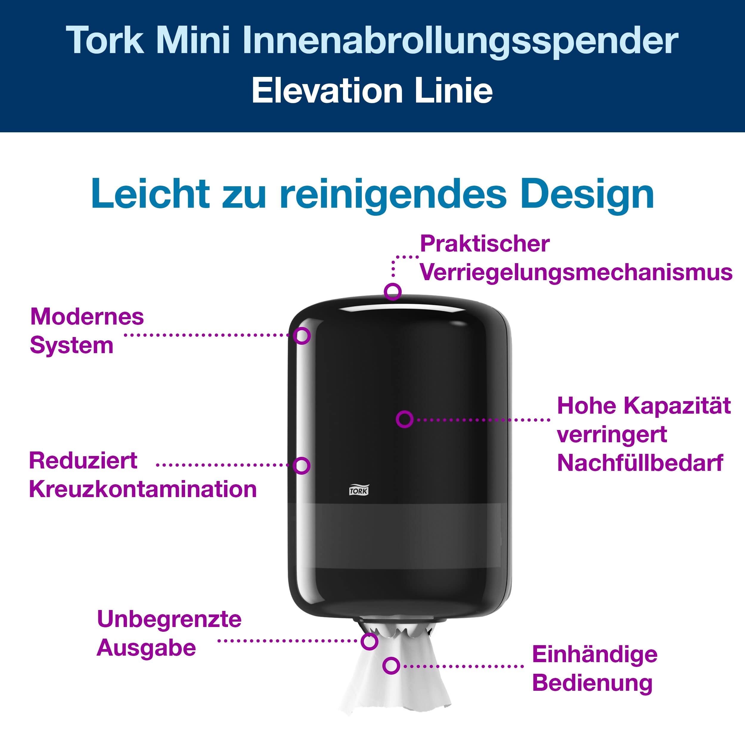 Tork 559008 Innenabrollungsspender für M2 Papierwischtücher im Elevation Design / Wischtuchspender für hygienische Einzeltuchentnahme in Schwarz
