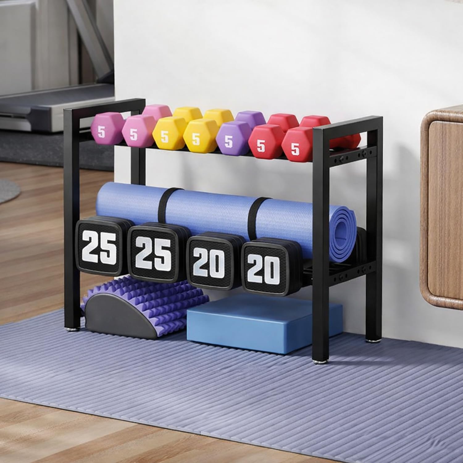 WINSTAR 2-Tier Adjustable Dumbbell Rack | Heavy-Duty Home Gym Weight Storage Stand for Dumbbells & Kettlebells | Space-Saving Home Gym Organizer (Rack Only, Black)