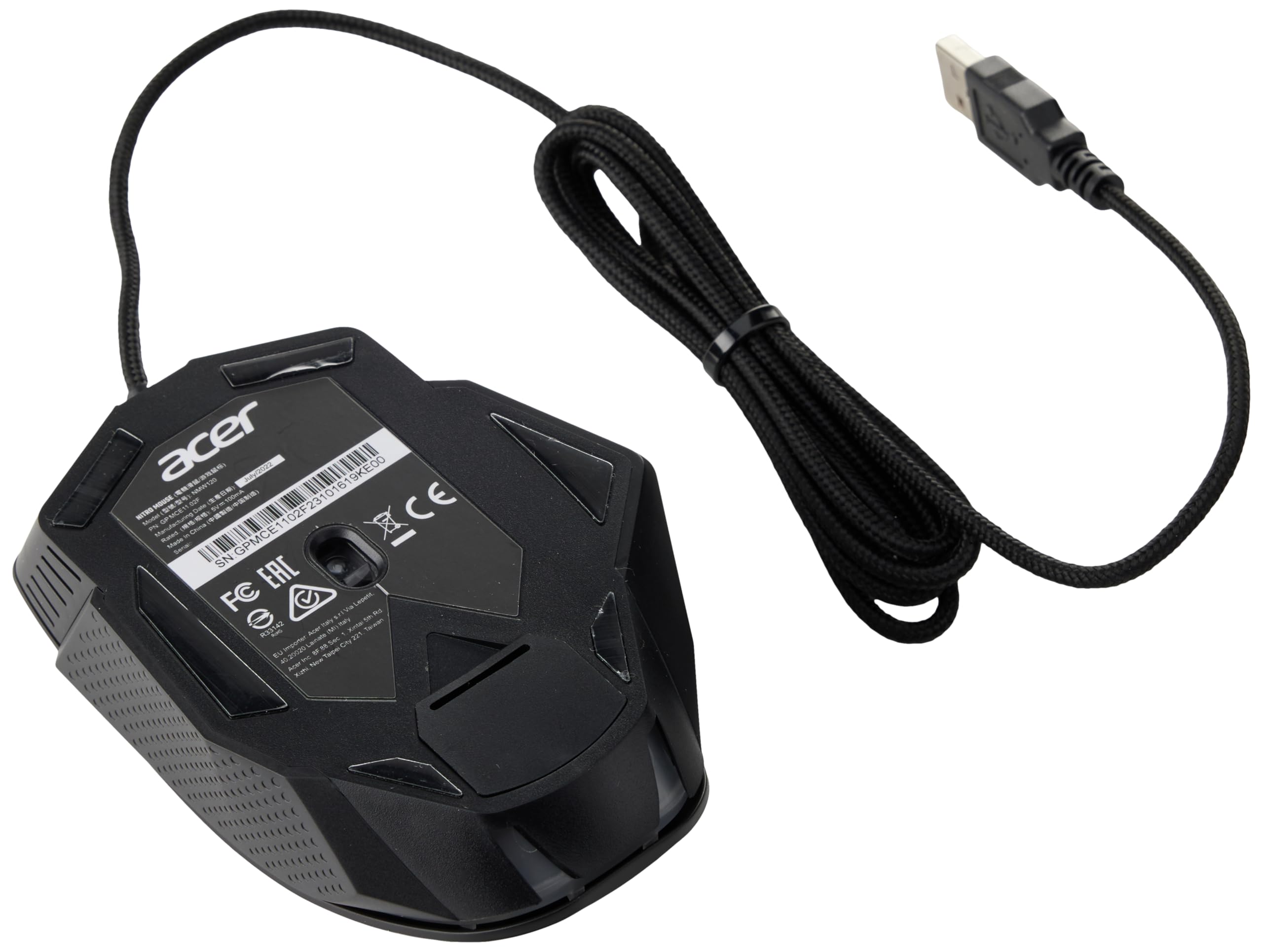 acer Nitro Gaming Mouse, Mouse Gaming, fino a 4.200 DPI, 4 livelli DPI, 8 pulsanti funzionali, Illuminazione a LED, Pesi opzionali da 20 g (4 x 5 g), Mouse USB, Nero/Rosso