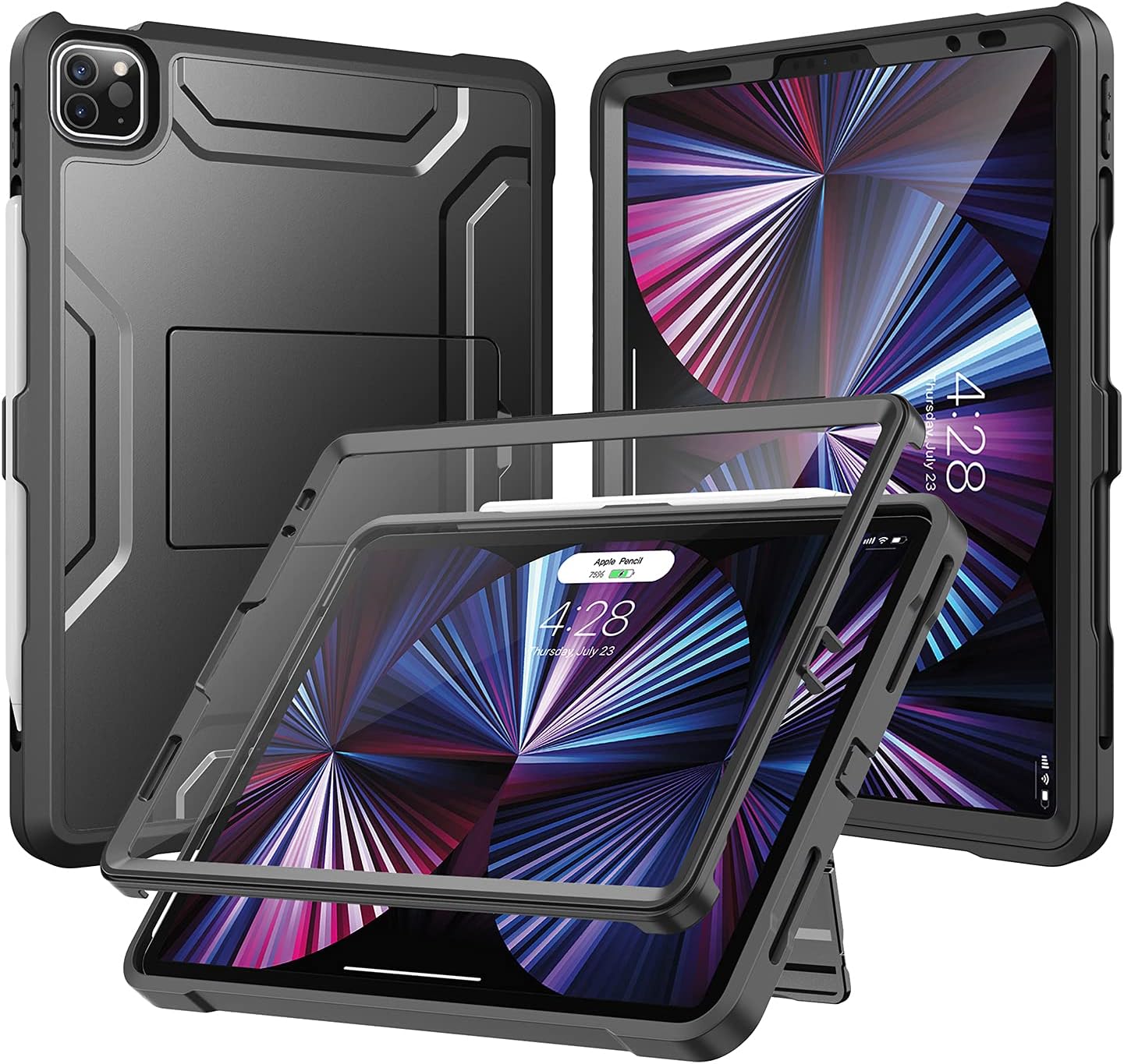 Soke Case for iPad Pro 11 2021 with Built-in Screen Protector - Support 2nd Apple Pencil Charging - Heavy Duty Rugged Protective Kickstand Case for iPad Pro 11 Inch 3rd Generation - Black