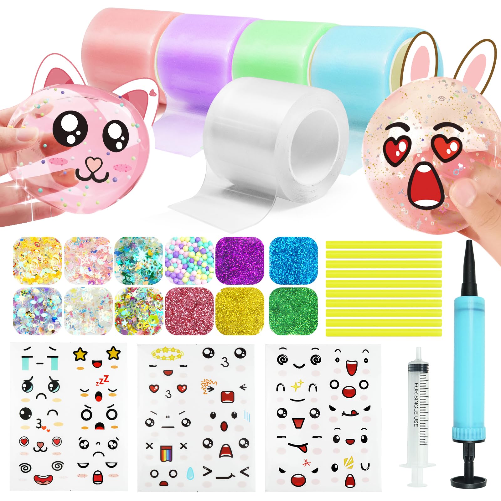 BABYL★ MINI GONG&STICKER PACK & TAPE Jimcii Pink Nano Tape Bubble Kit for Kids with Box, Squishy