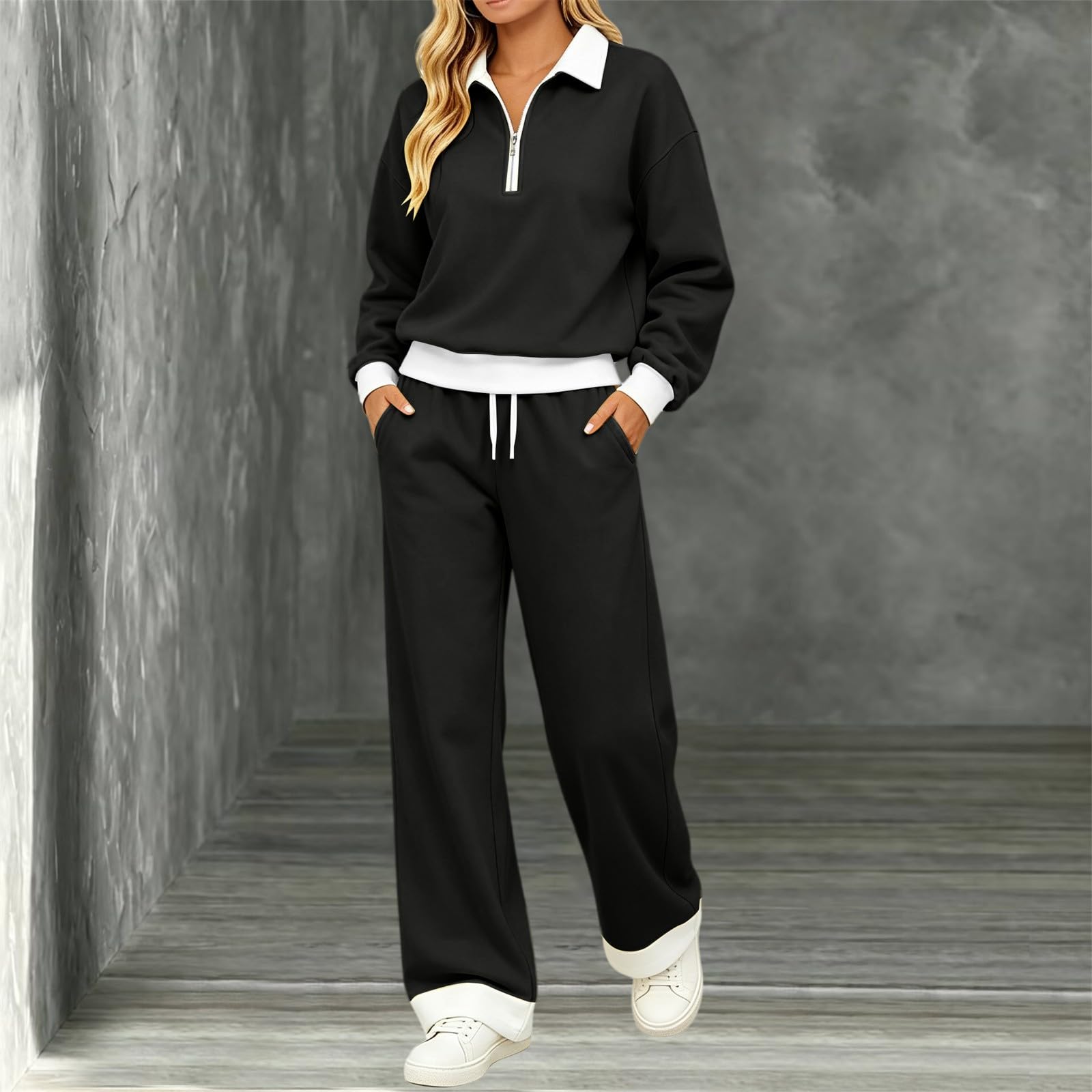 Tuta Da Ginnastica Donna 2 Pezzi Completi Sportiva Manica Lunga Scollo a V Completo Palestra Tuta Da Ginnastica Elegante Set Top E Pantaloni a Gamba Larga Tute Per Jogging Fitness Yoga Da Casa Autunno