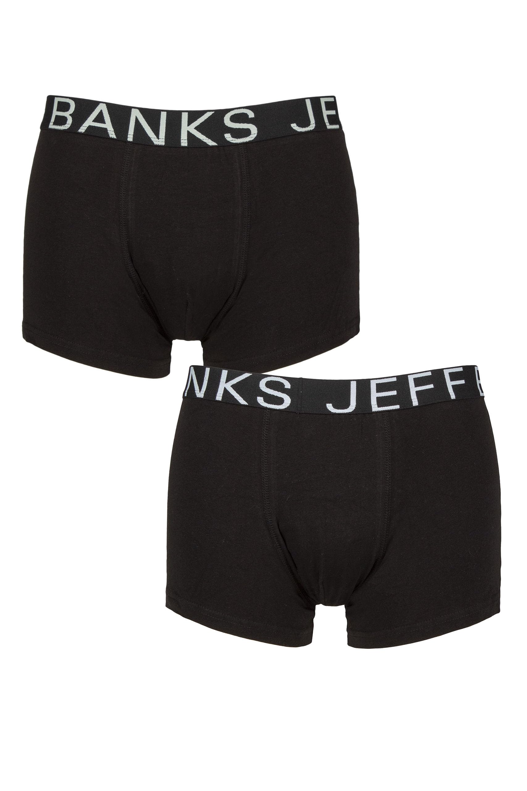 Jeff Banks Men's Black Cotton Trunks - Plain, Branded Waistband, Stretchy, Label-Less, Comfort, 2 Pack, Sizes, S,M,L,Xl L