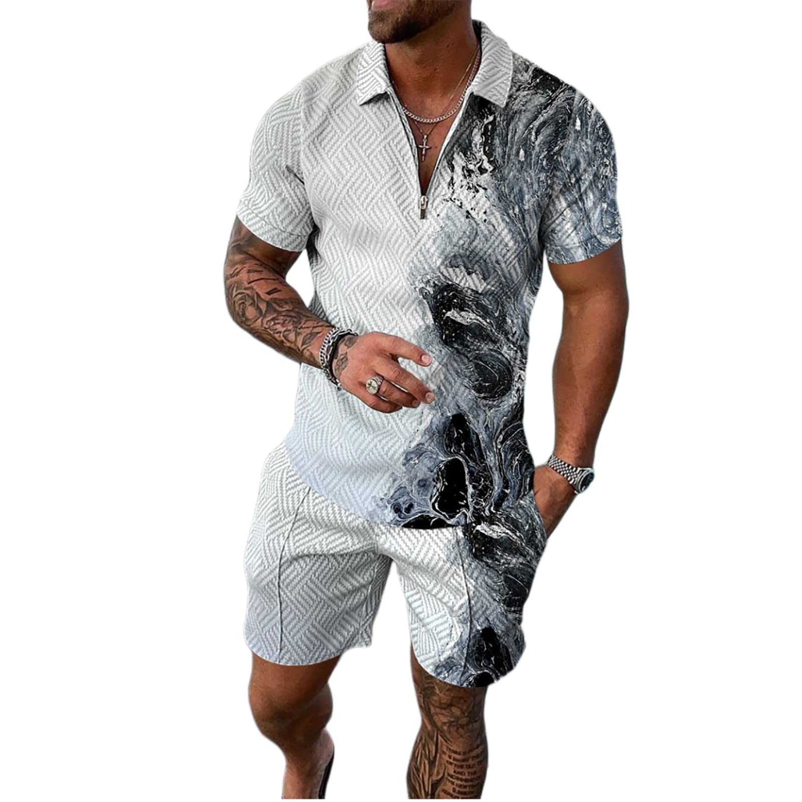 Men's Shirt And Shorts Sets 2 Piece Tracksuit Set Outfits Summer Jogging Short Sleeve Suit