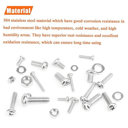 Miniatura 4 de HELIFOUNER 810 piezas M3 M4 M5 M6, 304 acero inoxidable Phillips cabeza cacerola tornillos tornillos tuercas arandelas hardware surtido kit