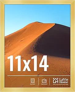 LaVie Home 11x14 Picture Frame for Wall Display, 11x14 Gold Picture Frame with HD Plexiglas, 11 x 14 Poster Frame 1 Pack, Display Frame for Vertical or Horizontal, Classic Collection