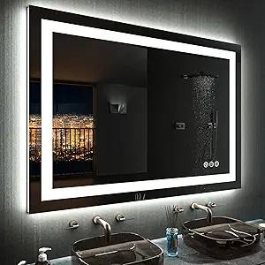 LOAAO 48"X36" LED Bathroom Mirror with Lights, Anti-Fog, Dimmable, RGB Backlit + Front Lighted, Bathroom Vanity Mirror for Wall, Memory Function